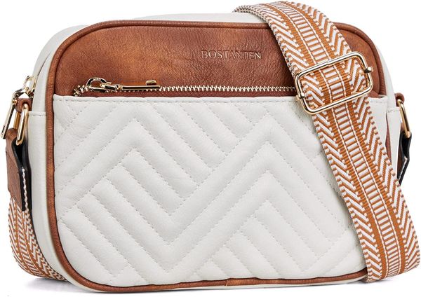 

Quilted Crossbody Bags for Women Vegan Leather Purses Small Shoulder Handbags with Wide Strap