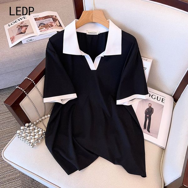 181028 Dislocated button decoration large size women's T-shirt retro workwear style twill fabric spring and autumn outer wear hip-covering design