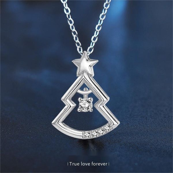

925 Silver Christmas Tree Pendant Necklace | Dainty Zircon Star Choker | Holiday Gift Jewelry for Women Girls