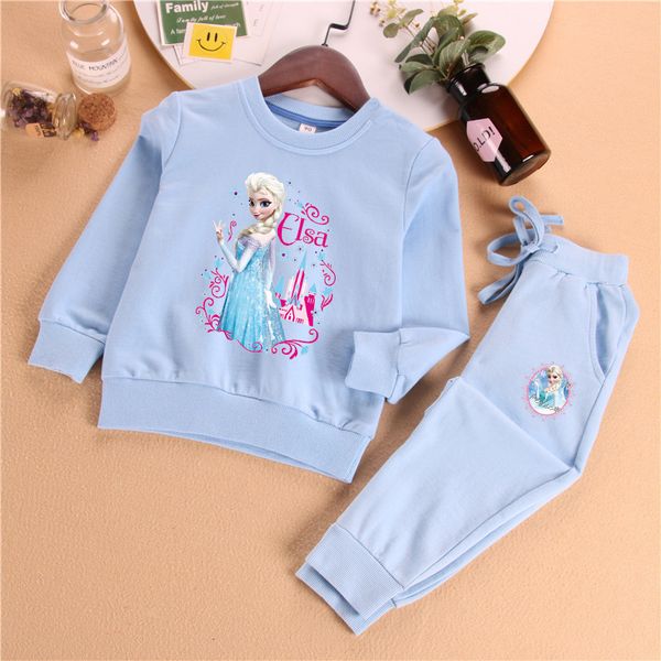 DISNEY Elsa princess baby designer clothes Girl Spring and Autumn Set Ice Cotton Children Sports Top and Pants Two-piece Suit Children Clothes