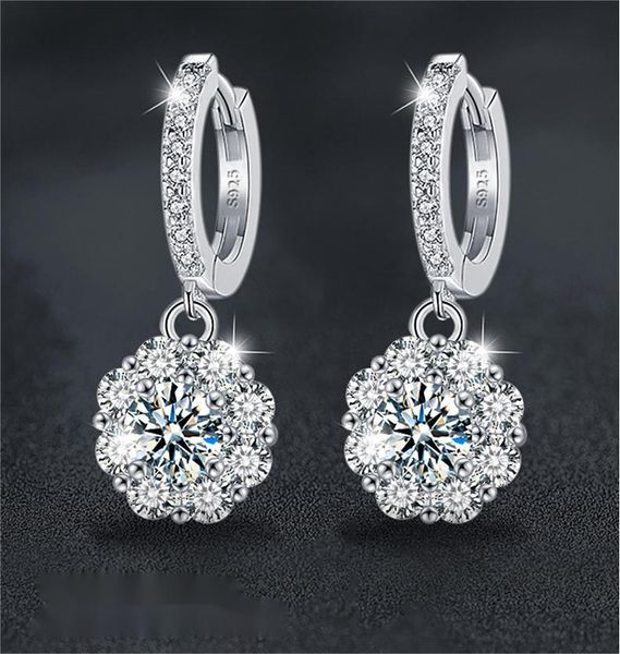 

925 Sterling Silver Sunflower Moissanite Earrings - Classic 4-Prong Setting, Dazzling 3EX Cut, Rhodium Plated, Hypoallergenic, Gift for Her