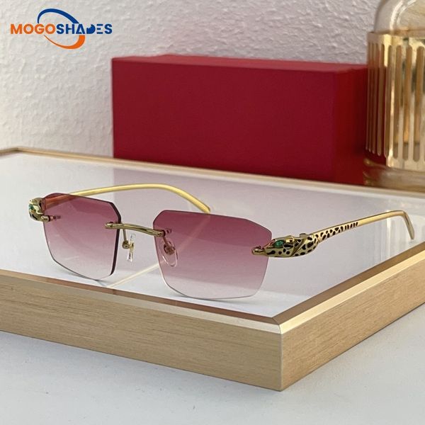 

Men sunglasses for women rimless luxury glasses diamond cut lenses metal titianium cheetah frame Classic prescription Leisure Multicolor buff occhiali sole 0476