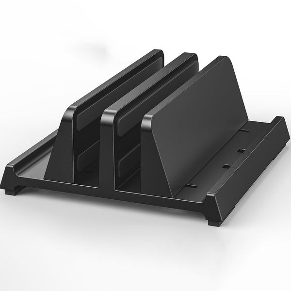 Vertical Laptop Stand for Desk, Dual Slots Plastic Laptop Holder with Space Saving 4-in-1 Design, Adjustable Laptop Stand
