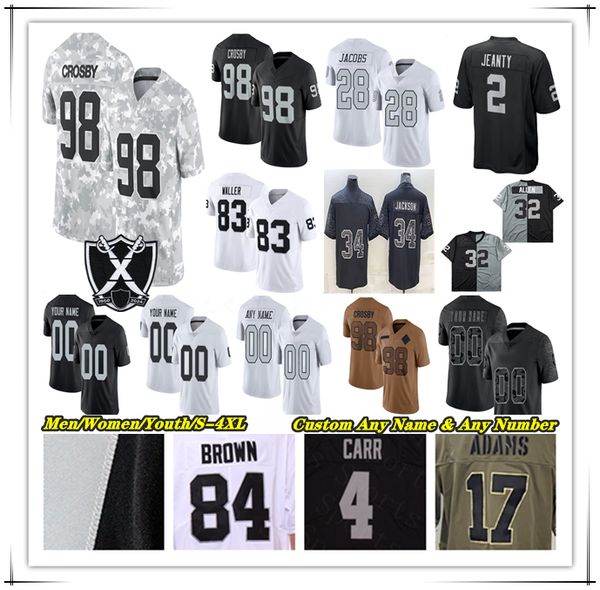 

American Football Jersey Ashton Jeanty Maxx Crosby Aidan O'Connell Brock Bowers Jakobi Meyers Sincere McCormick Zamir White Tre Tucker Jack Bech Darien Porter 4XL, Men black style with 65th patch