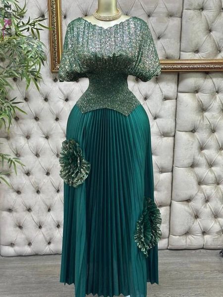 Pleated 2 Pieces Set Women Fashion V Neck Short Batwing Half Sleeved Irregular Hem Top + 3D Flowers A-line Folds Skirt