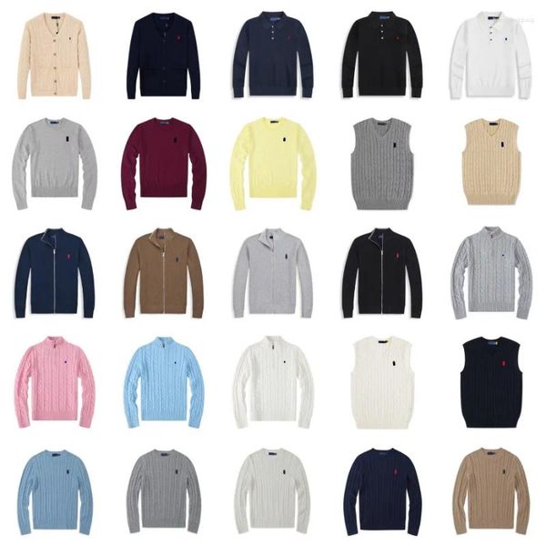 

Men's Sweaters Polo Sweater Men Designer Cardigan Quarter Zip Pullover Knitted Half Small Horser Jumper Long Sleeve Casual Wool, White