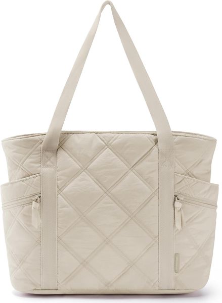 

BAGSMART Tote Bag for Women, Puffer Work Tote with Zipper, Travel Essentials Quilted Nurse Travel Hospital Bag, Red