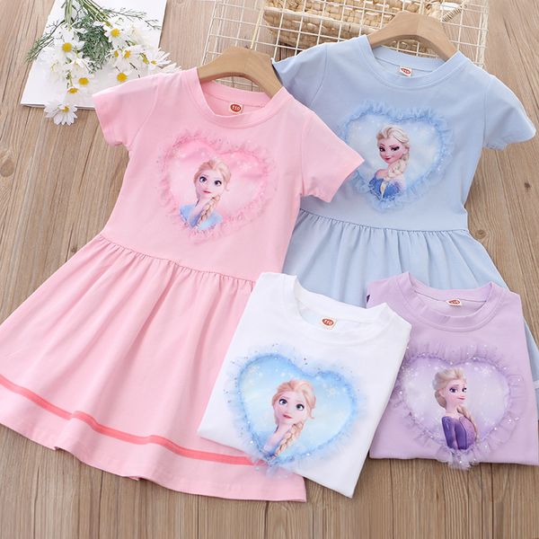DISNEY Frozen Baby designer clothes Princess Elsa Children summer dress cartoon princess short-sleeved dress.
