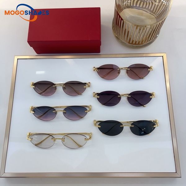 

oval women designer sunglasses men rimless small ladies luxury glasses lenses metal alloy cheetah reading prescription frame buffalo horn occhiali sole 0504S