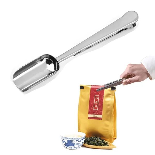 Tea Leaf Scoop with Clip Stainless Steel Mini Tea Shovel Coffee Measuring Spoon for Tea Leaf Protein Powder Bag Sealing Clip Scoops