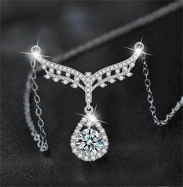 

S925 Sterling Silver Moissanite Angel Water Drop Necklace Women Luxury Pendant Collarbone Chain Jewelry