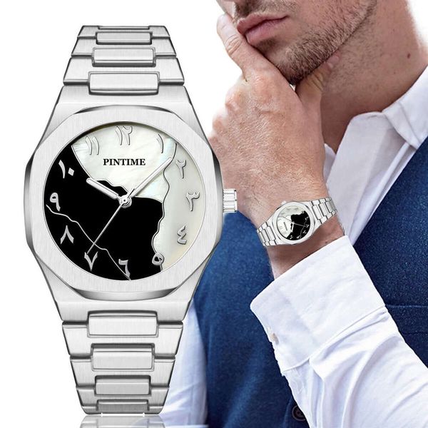 

PINTIME/Pinshi Men's Arabic Number Shell Face Fashion Trend Quartz Watch, Silvery