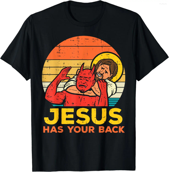 

Men's T Shirts Jesus Has Your Back Jiu Jitsu Retro Christian Men Women T-Shirt Cotton Short Sleeve Lightweight Clothing, Navy blue