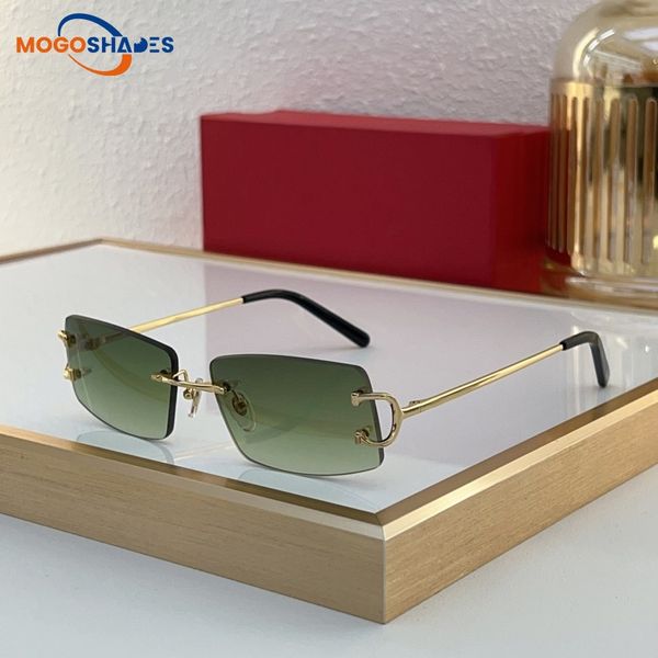 

Fashion Designer Rimless Sunglasses For Women Vintage Mens Buffalo Horn Glasses Gold Silver Metal Legs Mens Travel Tour Eyeglasses 0093
