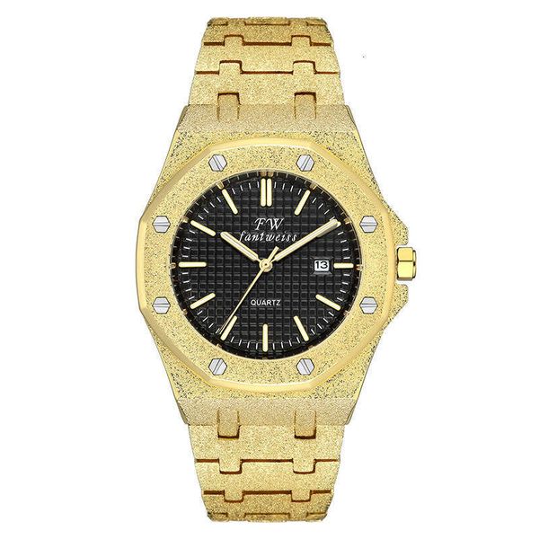 

Men's frosted octagonal large dial luminous waterproof hammer gold craft steel strap watch, Silver black