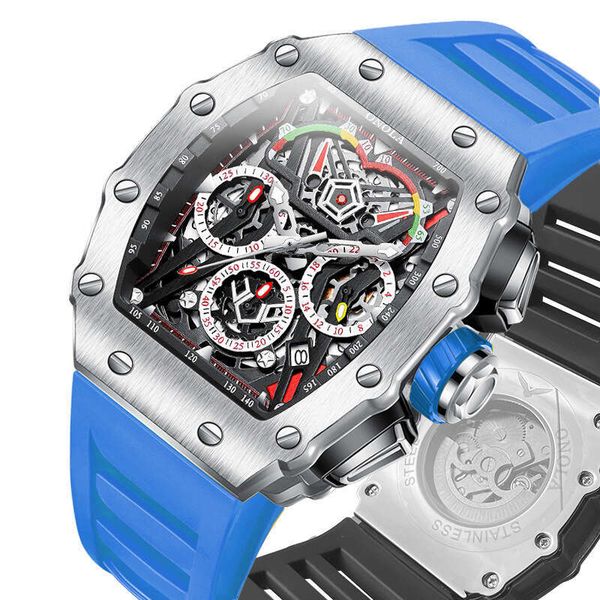 

Live ONOLA/Orona Fashion Unique Design Multifunctional Fully Automatic Mechanical Men's Watch, Silver blue