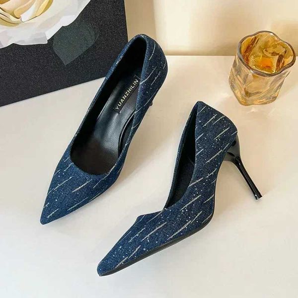 Plus Size Shoes Women Summer High Heels Wedding Shoes Denim Pointed Stiletto Heel Work Shoes 8cm High HeelsXJ250508