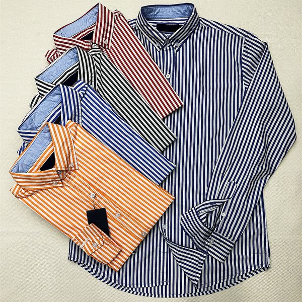 

British Style Men Shirt Long Sleeve Stripe Pattern Fashion Casual Fit Spring Autumn Business Gentlemen Shirt High Quality Designer Shirt for Work Office, H973-orange