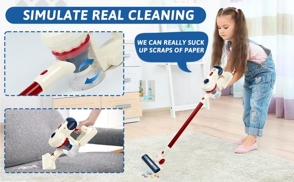 Toymaker Kids Cleaning Toy Set Vacuum That Really Works,Cordless Vacuum Cleaner Toys with Three Working Suction for Realistic Pretend Playing Home Cleaning Toy