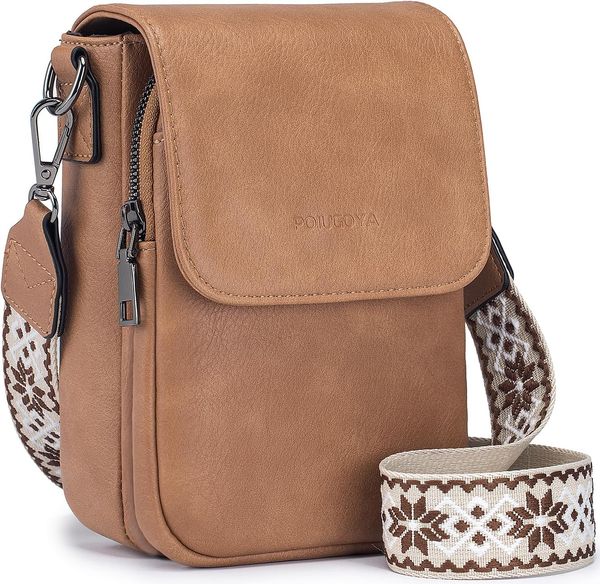 

Small Crossbody Bags for Women Trendy,Leather Triple Compartment Cell Phone Crossbody Wallet Purses with Card Slots, Red