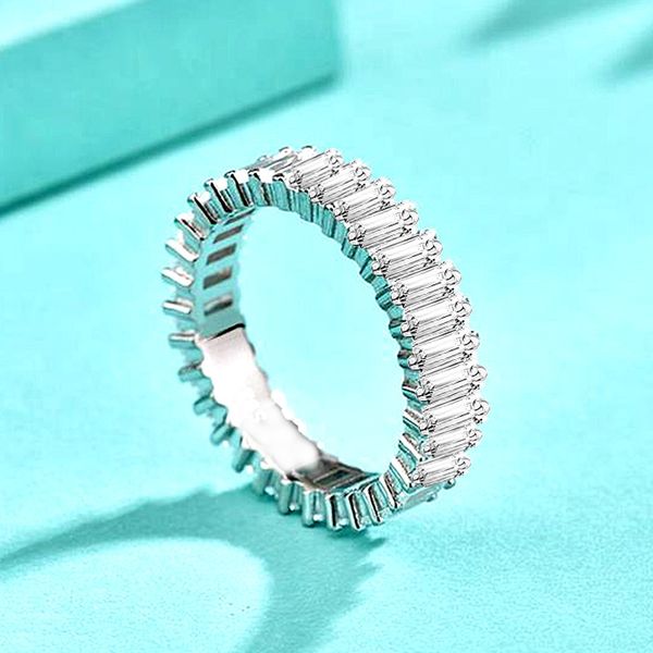 

New 925 Sterling Silver Ring for Women, Candy-Shaped Design with Row of Diamonds, Fashionable, Non-Tarnish, Trendy Jewelry