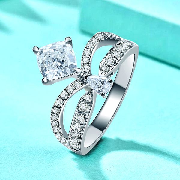 

925 Sterling Silver Princess Crown Ring for Women, Lightweight Luxury Style, Non-Tarnish Teardrop and Square Cut Diamond Ring, Direct from Manufacturer