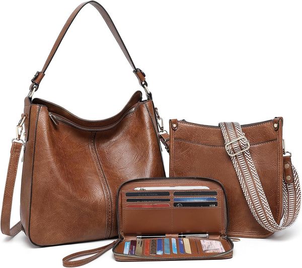 

Purses for Women 3PCS, Crossbody Bags Set Large Leather Purse Shoulder Handbags with Wallet Adjustable Straps for Ladies Tote, Black