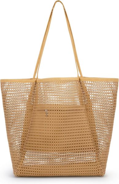 

Mesh Beach Tote Bags for Womens, Causal Hobo Pool Bags for Swimming Pools Vacations Beach Essentials, Orange