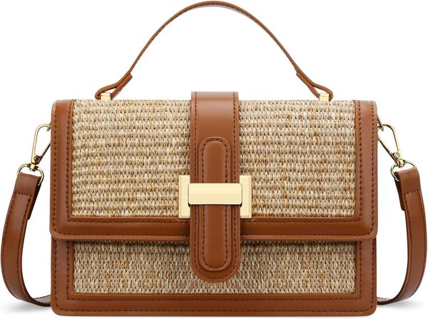 

Top Handle Straw Crossbody Bags for Women, Summer Straw Purses and Handbags Shoulder Clutch Beach Bag, Brown