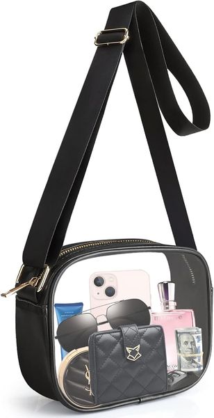 

Clear Crossbody Bag, Stadium Approved Clear Purse Bag for Concerts Sports Events Festivals, Black
