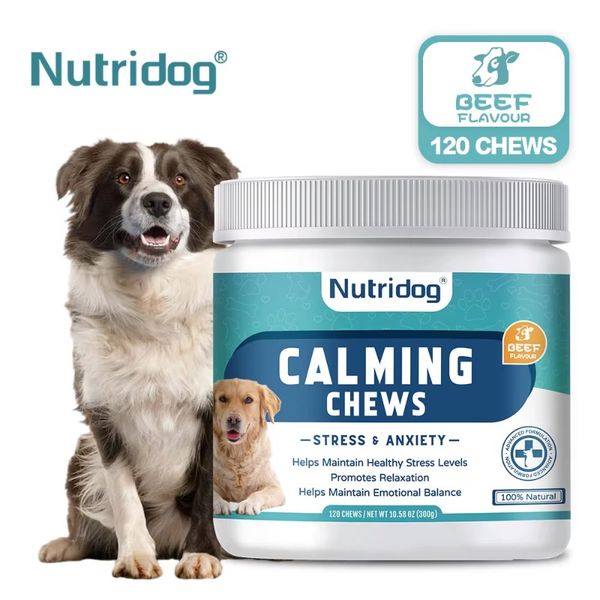 Calming Supplement Chews for Dogs Anxiety Relief - with Melatonin, Hemp Seeds, Chamomile Stress Relief for Thunderstorms 120Ct