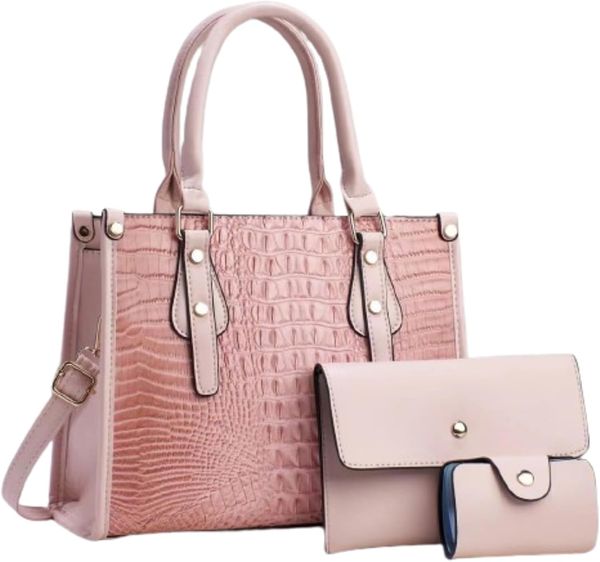 

Ladies Satchel Purse Wallet Top Handle Tote Handbags Hobo Shoulder Bags Set 3pcs for women, Gold