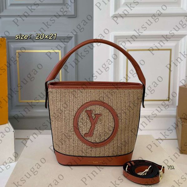 

Pink sugao women tote bag shoulder crossbody bags bucket bag handbag luxury high quality large capacity straw purse fashion designer shopping bag Chaoka250508125, Black