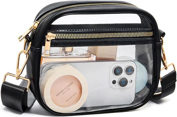 

Clear Bag Stadium Approved, Leather Clear Crossbody Purse Bag for Concerts Sports Events Festivals, Black