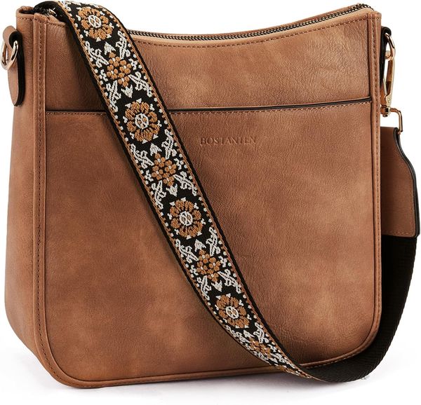 

Crossbody Bags for Women Trendy Vegan Leather Hobo Purses Shoulder Handbags With Wide Shoulder Strap, Brown