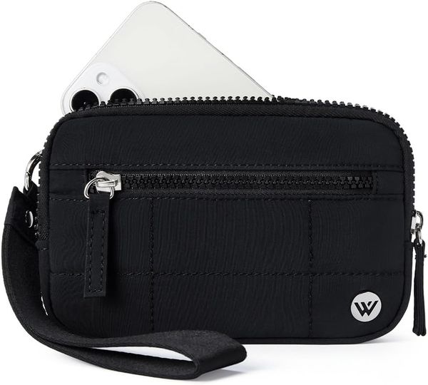 

Wristlet Wallets for Women Nylon Quilted RFID Wallet with 3 Zipper Purse for Travel Credit Card Holder Phone Organizer, Black