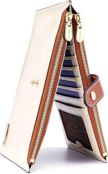 

Women's Genuine Leather Wallet RFID Blocking Credit Card Holder Zipper Purse Cell Phone Handbag, Chocolate