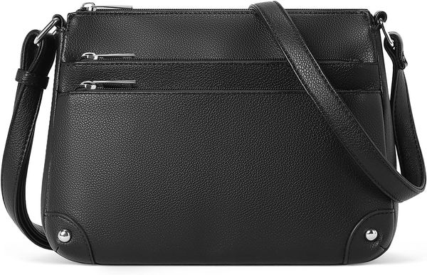 

Crossbody Bags for Women, Medium Size Shoulder Handbags, Satchel Purse with Multi Zipper Pocket, Black
