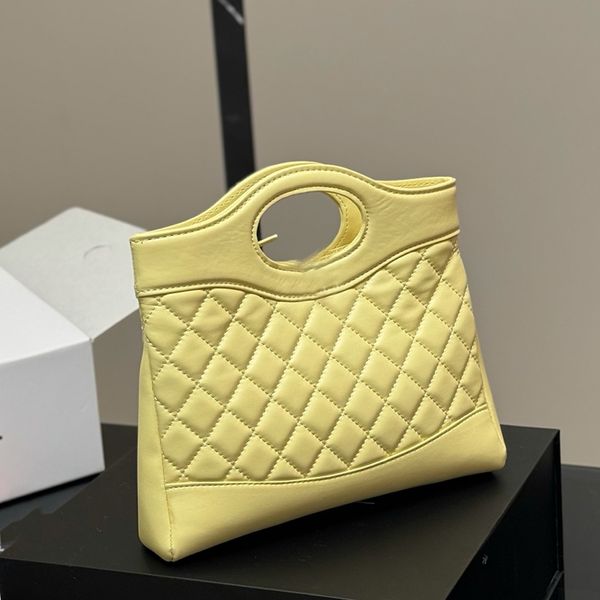 

31bag Luxury Handbag Fashionable Womens Shoulder Bag Genuine Leather Checkered Pattern Gold Hardware Metal Buckle Matelasse Chain Crossbody Bags Makeup Bags 23cm, Yellow