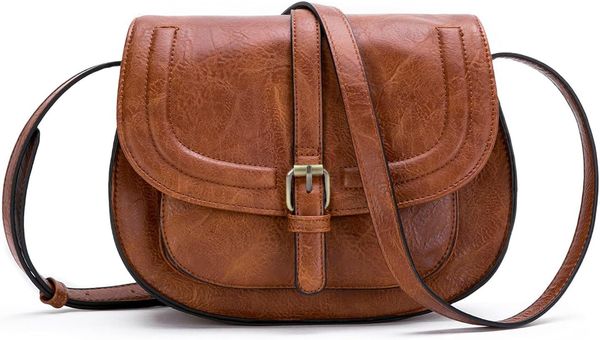 

Crossbody Bags for Women,Small Saddle Purse and Boho Cross Body Handbags,Vegan Leather, Brown