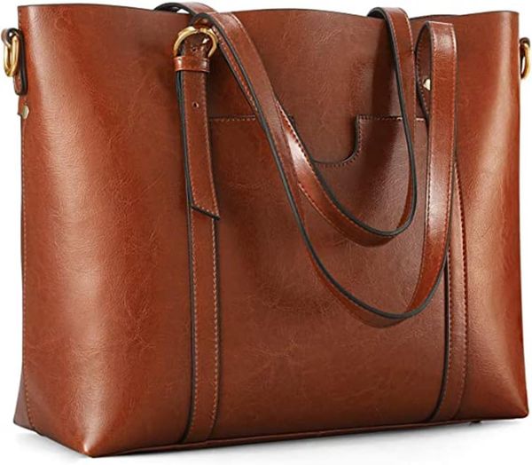 

Genuine Leather Women Tote Bag Soft Handbags Vintage Shoulder Purses Fashion Top Handle Bag Large Capacity, Black