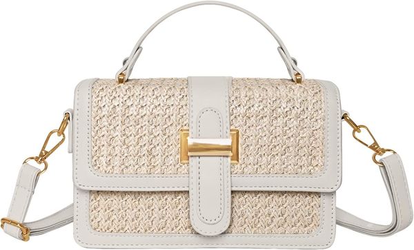 

Straw Crossbody Bags for Women Summer Straw Clutch Bag Woven Beach Purse Vacation Handbags, White