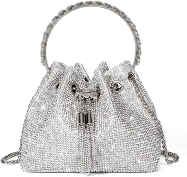 

Bling Crystal Rhinestone Purse for Women Sparkly Clutch Handbag Crossbody Bag for Evening Wedding Party Prom, Silver