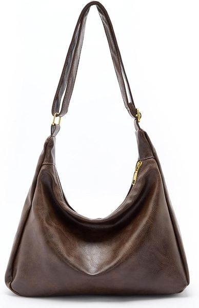 

Ultra Soft Foldable Vegan Leather Shoulder Handbag, Stylish Slouchy Tote Purses, Black
