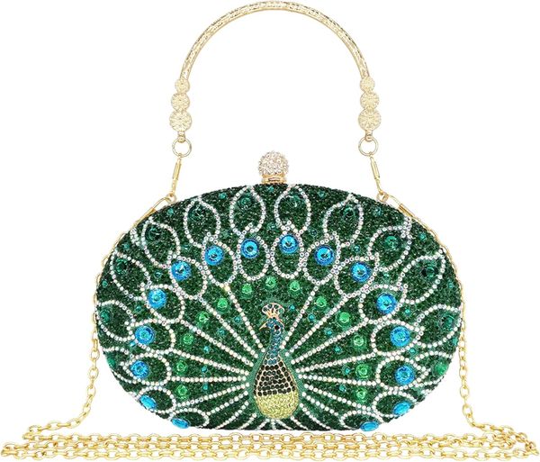 

Rhinestone Clutch Purses for Women Evening Wedding Formal - Round Pearl Clasp Handbag - Crystal Diamond Bag, Green