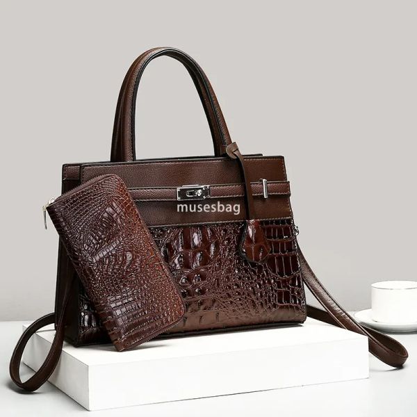 

Designer Women's High Quality European and American Classic Retro Multi functional Crocodile Pattern Trendy Fashion Large Capacity Versatile Simple Bag Set Bag, Purple