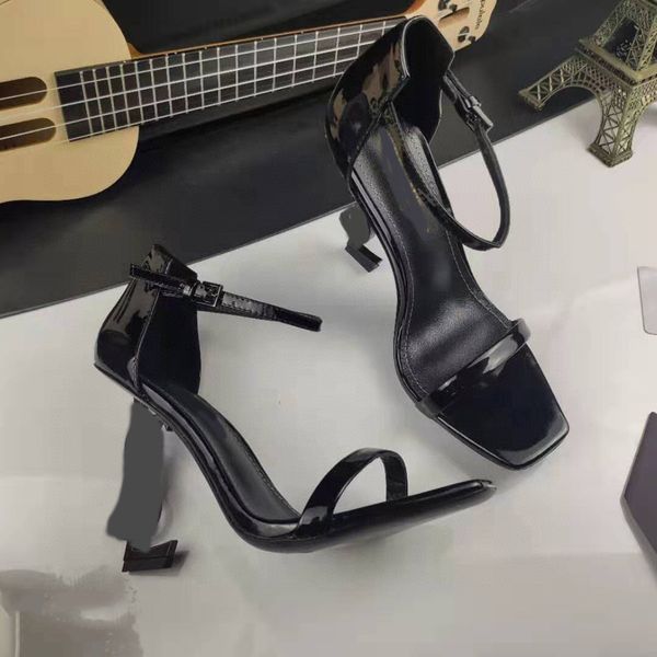 

Designer high heels Sandal Slippers Women fashion patent leather metal heel Shoes Womens Luxury banquet Sandal Summer Casual Comfort Shoe, Dark navy