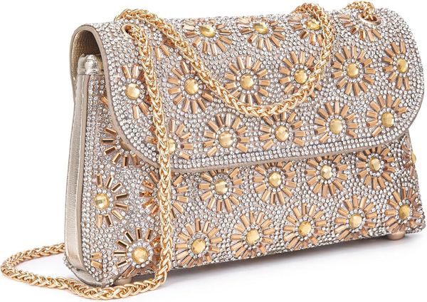 

Shoulder Bags Crossbody Bag Purses Handbags Crystals Rhinestone Evening Bag for Women Clutch Purse with Chain, Silver