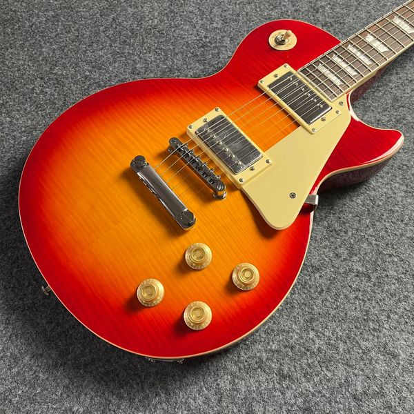 

Cherry Burst LP-Style Guitar - AAA Flame Maple Top & Banana Headstock | Chrome Hardware/Steel Frets