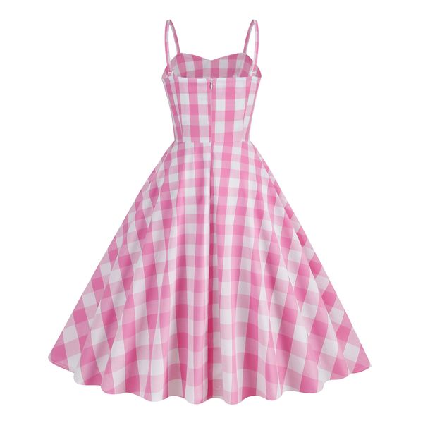 

021-A pink dress with a square pattern for beautiful women only., Beige